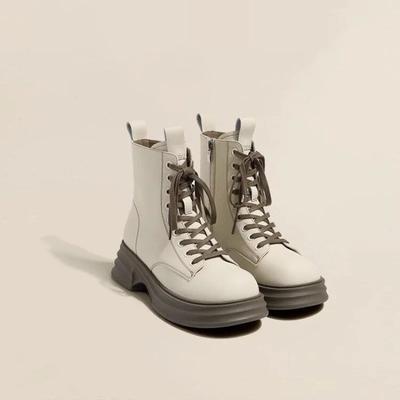 Модные женские 2024 Осень/Зима Новые ботинки в британском стиле в ретро-стиле на шнуровке на сплошной толстой подошве