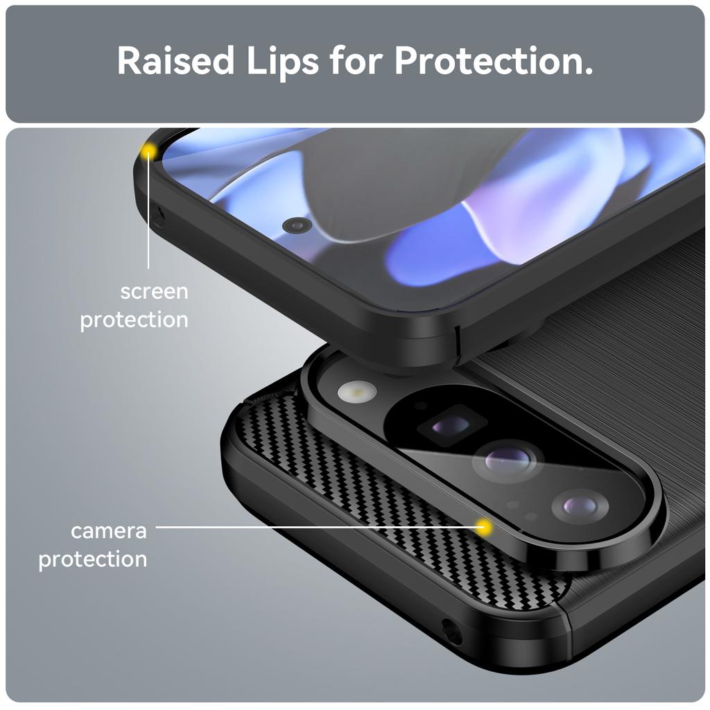For Google Pixel 10/10 Pro Case Protective Phone Cover Carbon Fiber Texture Brushed