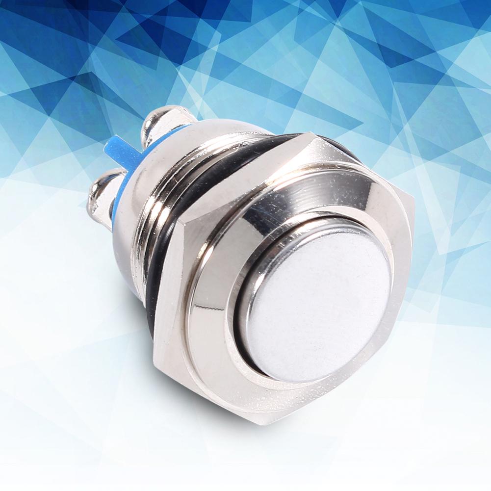12V 16mm Car Waterproof Momentary Metal Push Button ON OFF Horn Switch Silver High Flush Switch Start