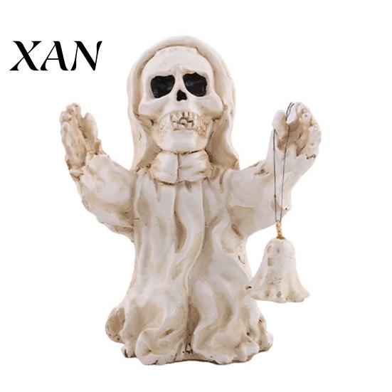 Hand Painted Gothic Home Decor Halloween Resin Figurine, Spooky Skeleton Pumpkin Ghost Statue for Retro Mottled Texture Ornaments Tiered Tray,