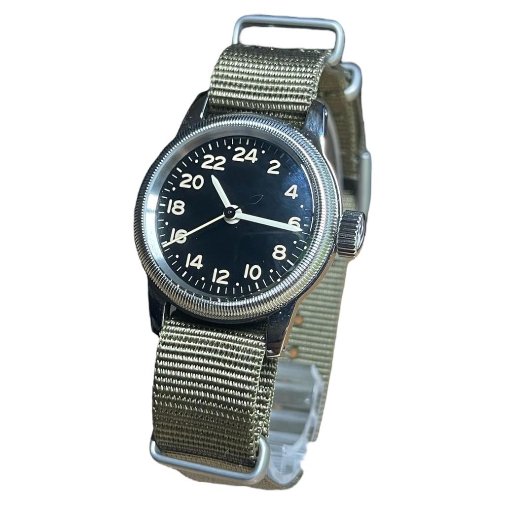 Military Watch TYPE 24H Black Dial Nylon Green NATO Strap [M.R.M.W.] A-11