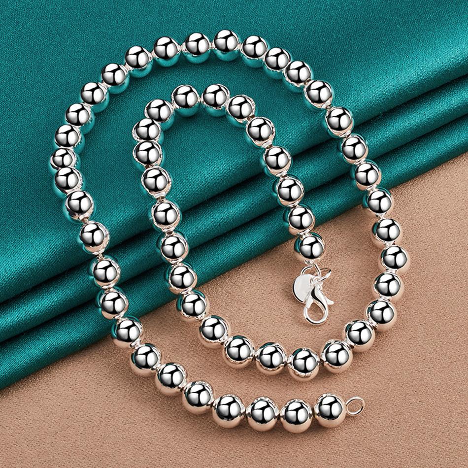 925 Sterling Silver 8mm Bead Chain 18 Inch Necklace For Women Wedding Party Fashion Charm Jewelry