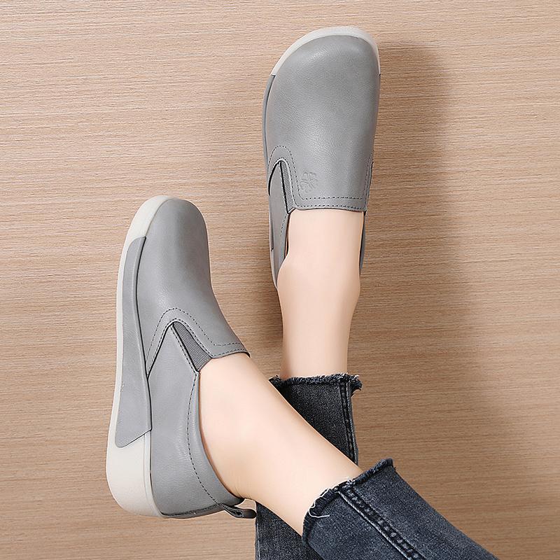 Женские туфли на платформе серые повседневные кожаные туфли женские туфли на толстой подошве слипоны для увеличения роста Shake Shoes