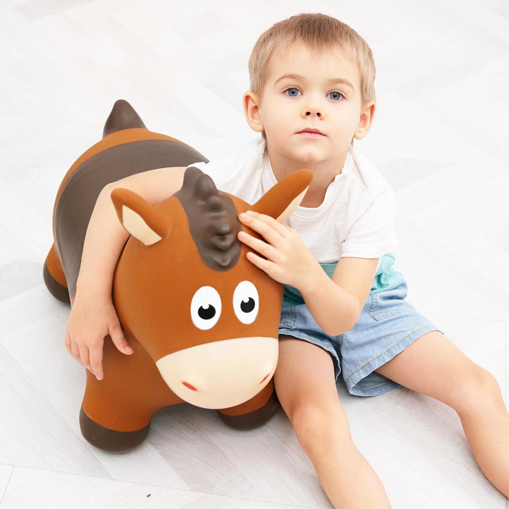 MUKI Ride-On Animal Hopping Horse with Air Pump, Birthday Gift for Kids and Toddlers, Ages 3, 4, and 5 (Curry Beef)