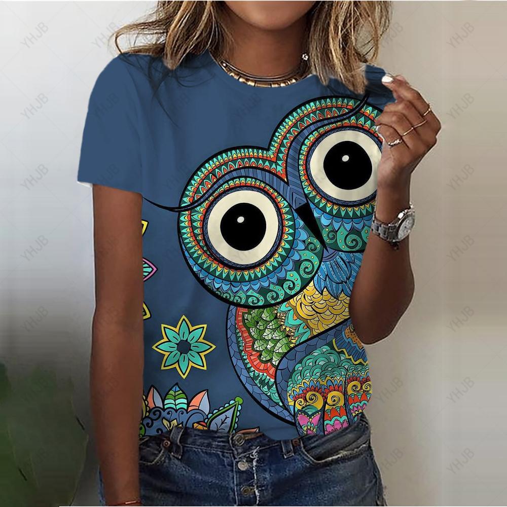 Summer O-Neck Casual Bohemian Print Ladies Tee Shirts Lion 3D Print T Shirt Women Fashion Loose Short Sleeve Tops Oversized