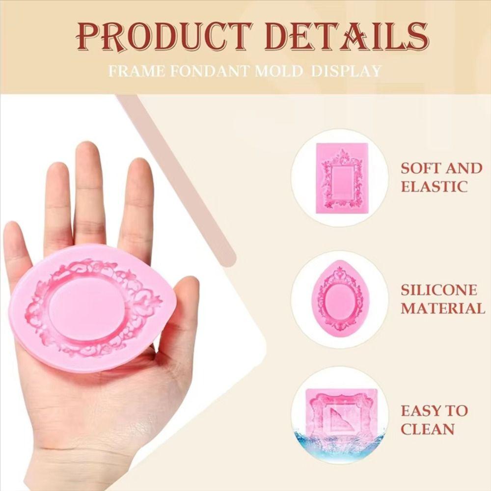4Pcs Baroque Photo Frame Fondant Molds Vintage Photo Frame Molds Air Dry Clay Molds  Kitchen Baking