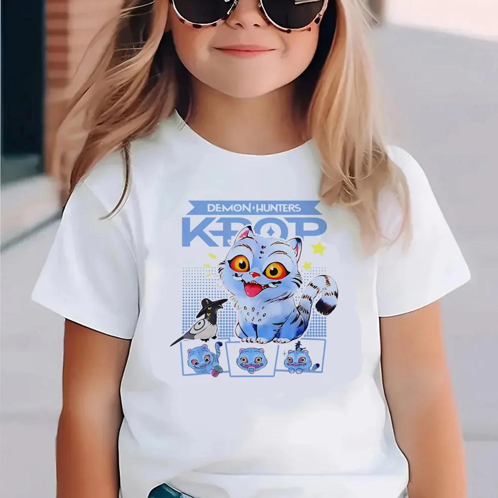 Kpop Охотник на демонов Детская одежда Футболка с коротким рукавом для девочек Милая мультяшная детская футболка Харадзюку Y2k Футболка