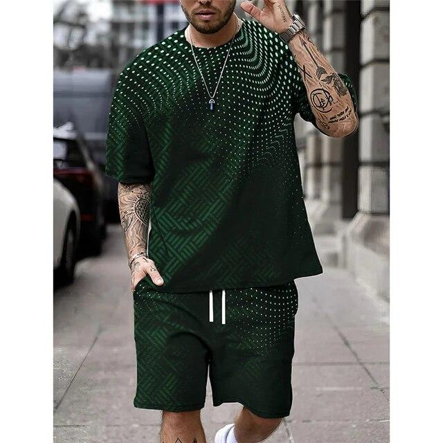 New Men's Shirt Set Shorts And T Shirt Set Sport Designer Casual Shirt Optical Illusion Abstract Graphic Prints T-Shirt Outfits