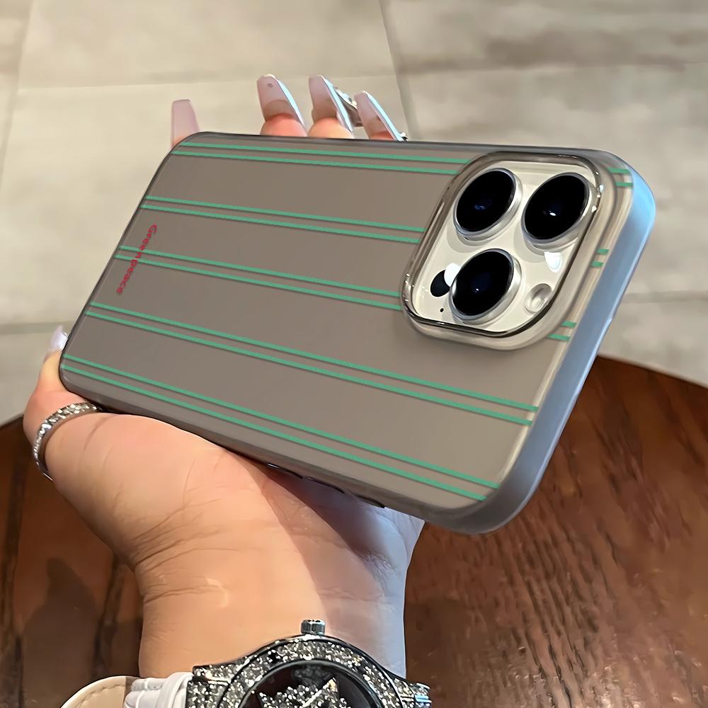 Green Vertical Stripes Phone Case For IPhone 17 Case For IPhone 13 16 15 14 12 17 Pro Max XR 7 8 SE Aesthetic Floral Cover Funda