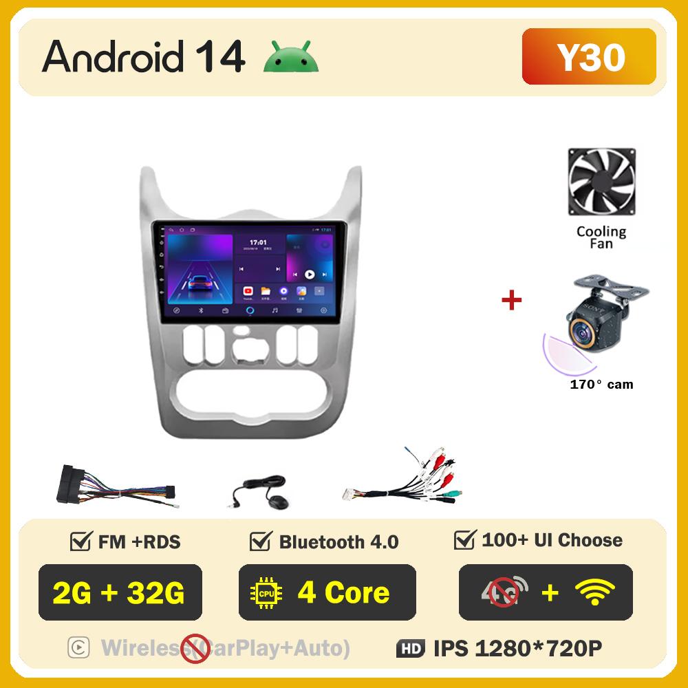 Для Renault Logan 1 Sandero 2009-2015 Largus Dacia Duster Автомобильный мультимедийный видеоплеер с сенсорным экраном Android 14 Авторадио 5G Wifi