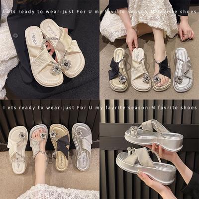 Новый набор классных тапочек со стразами для женщин, легкие босоножки на толстой подошве, модные босоножки на одной педали для девочек