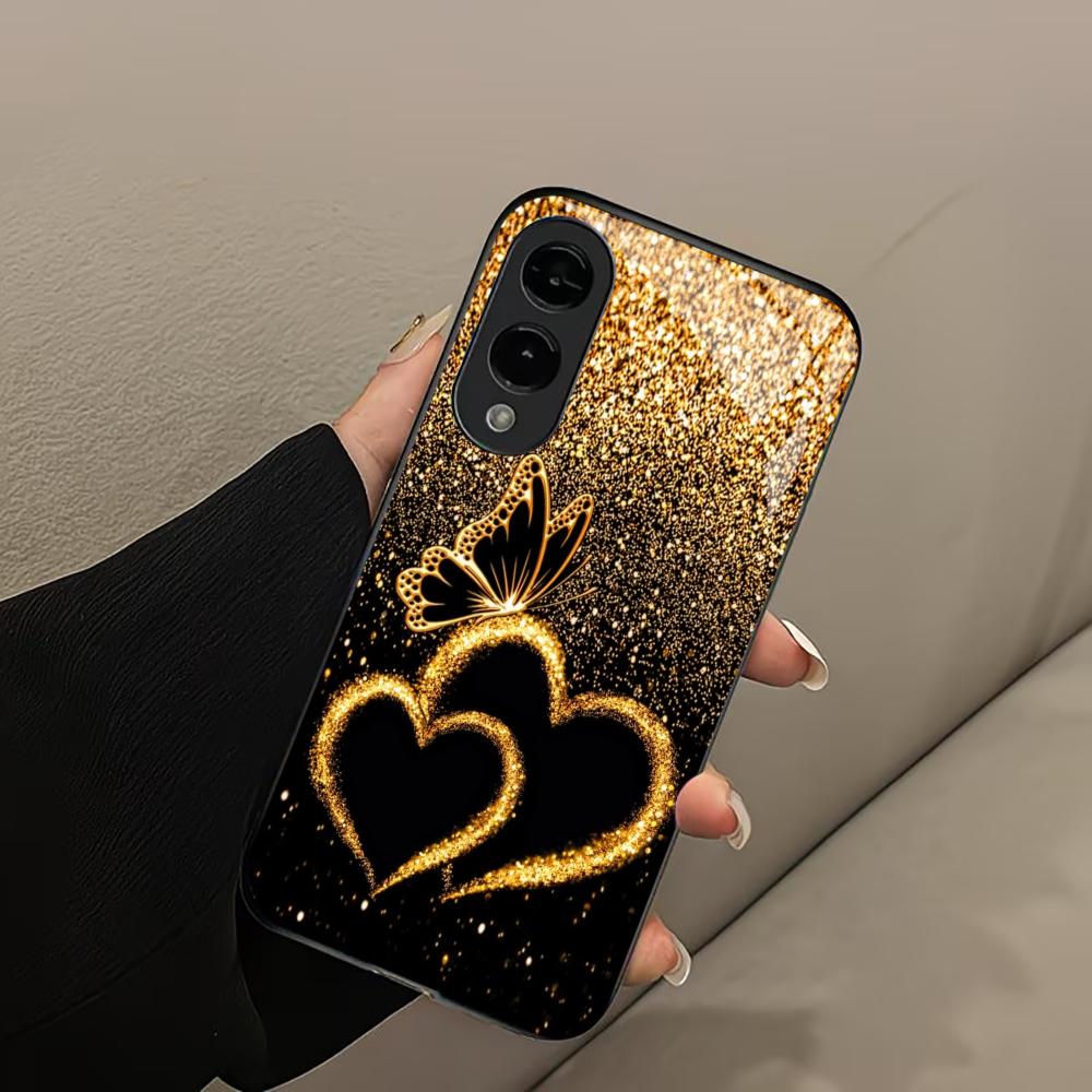 Золотая пыль Бабочка Любви Чехол для Телефона Стеклянный Чехол для Samsung Galaxy S26 S25 S24 S23 S22 S21 FE Ultra Plus защита от царапин Гладкий
