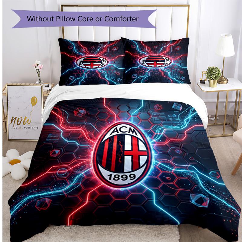 AC Milan Pattern Printed 3PCS Bedding Set Soft Skin-Friendly Washable Duvet Cover & Pillowcases Set All Season Bedroom