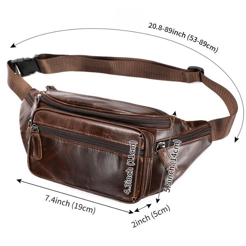 Cowhide Men's Bag Mobile Phone Waist Bag Genuine Leather Crossbody Bag Multi-functional Sports and Casual Crossbody Chest Bag