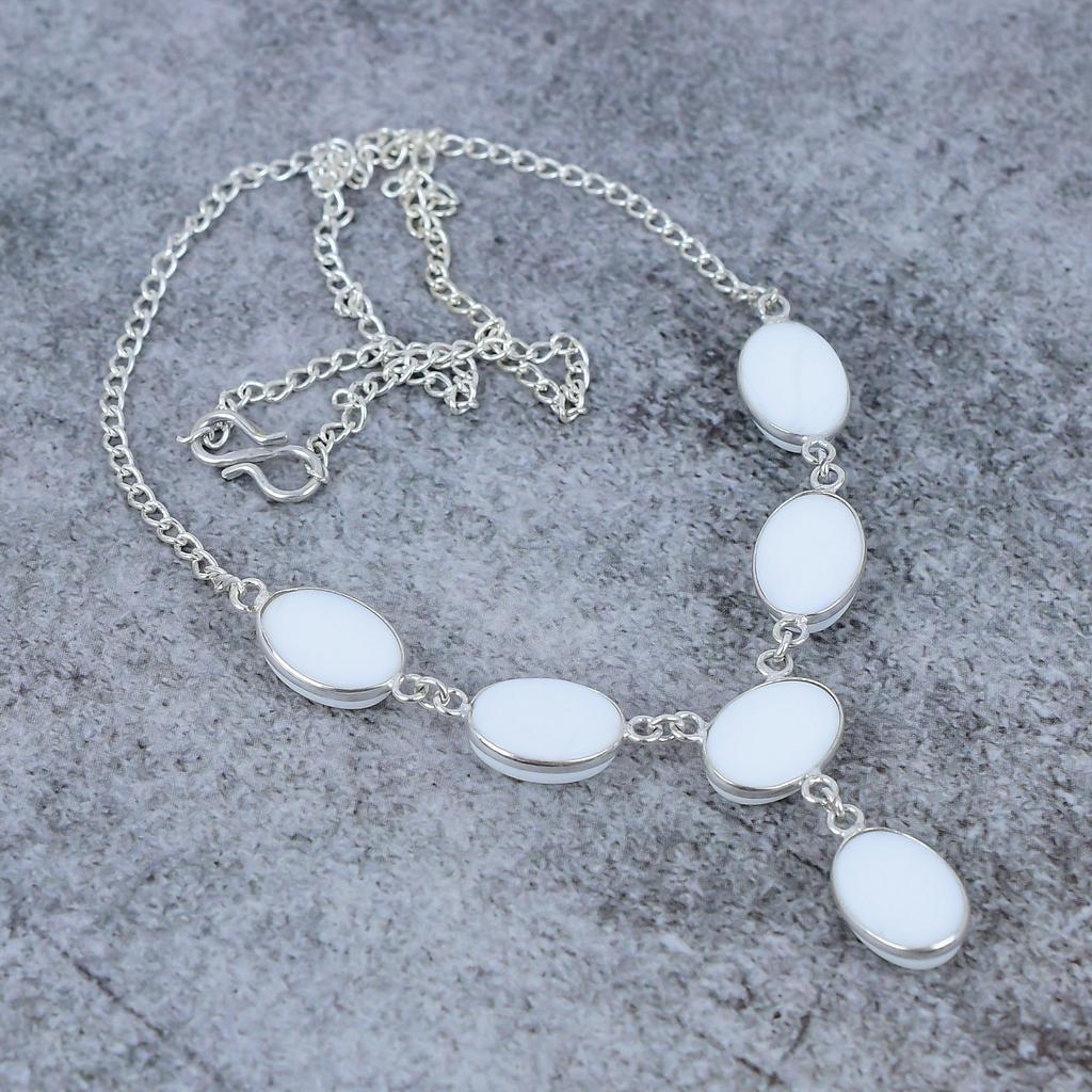 Белый коралл драгоценный камень ручной работы 925 стерлинговое серебро ювелирное изделие ожерелье 18" M-406