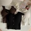 Повседневный базовый вязаный укороченный топ в рубчик на пуговицах для женщин, летняя майка без рукавов с v-образным вырезом, женская футболка в стиле гранж Y2K, корейская модная уличная одежда