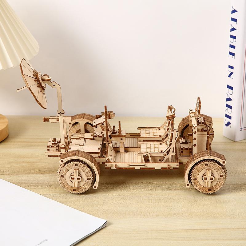 Cross-border Hot Selling 3d Wooden Three-dimensional Puzzle Moon Car Model Toys Children's Diy Toys Desktop Furnishings Wholesale