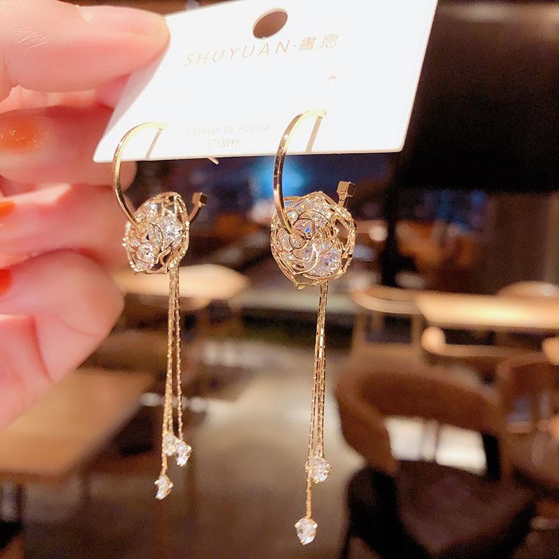 Prevent Allergy Flower Tassel Chain Long Earrings Exquisite Sweet Korean Spring Jewelry