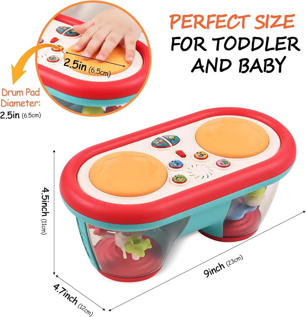 Baby Toys for 6 to 12 Months, Drum Musical Learning Infant Toys Rotating Light Up Toys for 12-18 Months, Tummy Time Toys for Baby