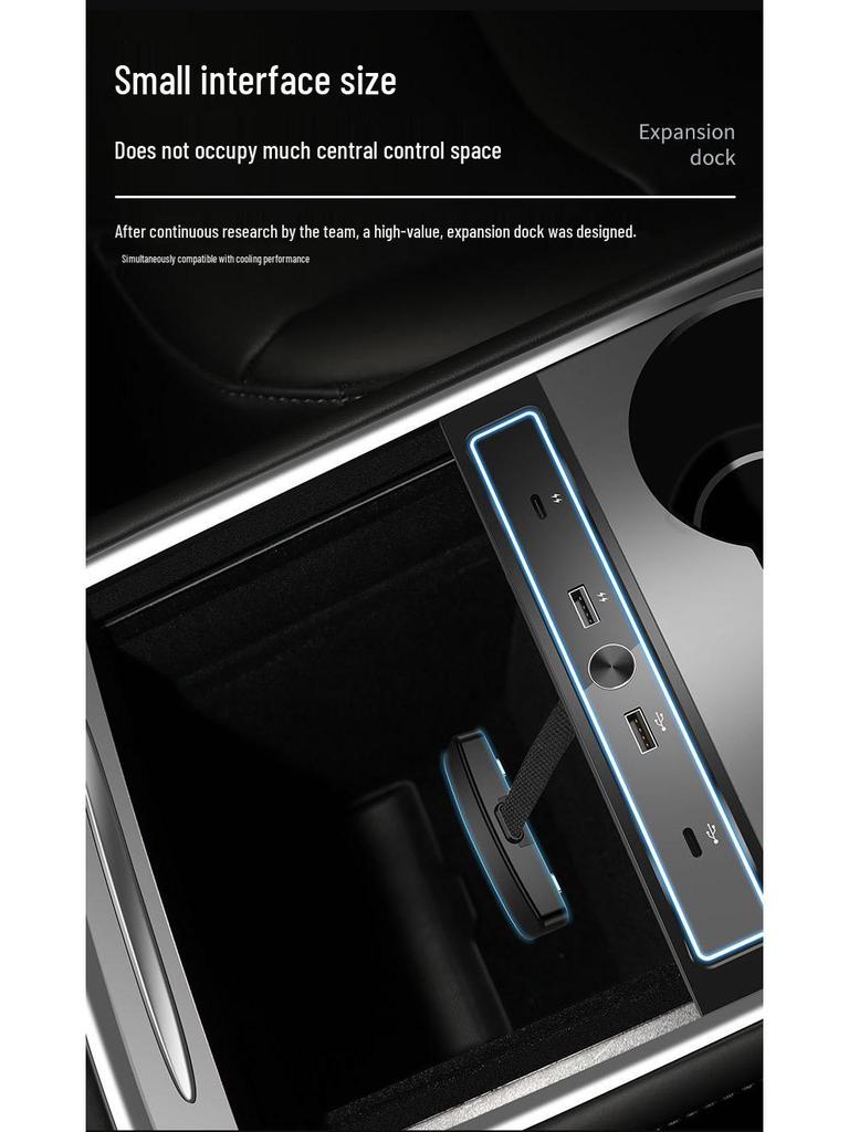 USB-хаб для Tesla Model 3/Y: Многопортовая док-станция с быстрой зарядкой PD для центральной консоли