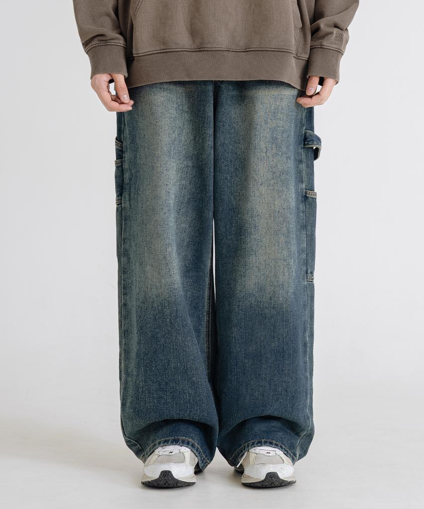 LEMAIN SECOND Vintage Catwashed Wide Carpenter Denim Elastic Waist Pants [Sand Blue]