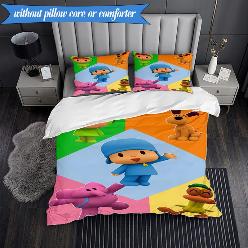 3PCS Pocoyo's Colorful Adventure Bedding Set 2D Printing (Includes 1 Duvet Cover + 2 Pillowcases Coreless), Bedroom decor,Fan gift