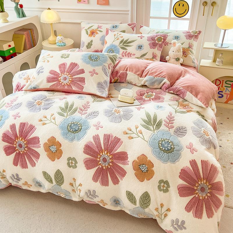 Зимний комплект постельного белья из молочного флиса, четырехпредметный, двусторонний флис, утолщенные простыни, пододеяльник, наволочка