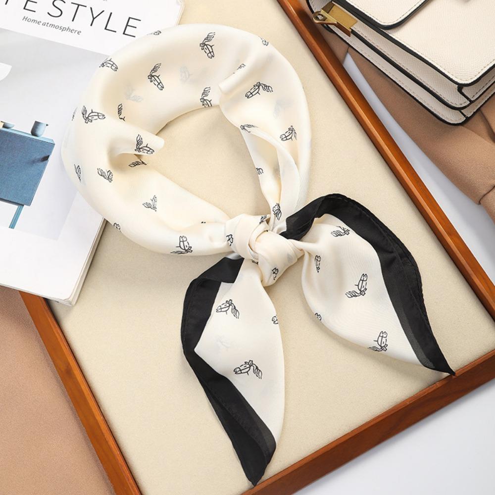 Trendy Square Silk Scarf Double Sides Black White Head Handkerchief 70*70cm Handbag Wraps Hair Scarf Female