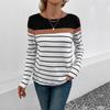 Womens Striped Long Sleeve T-Shirt Winter Casual Round Neck Pullover Top Milk Silk Fabric Slim Fit