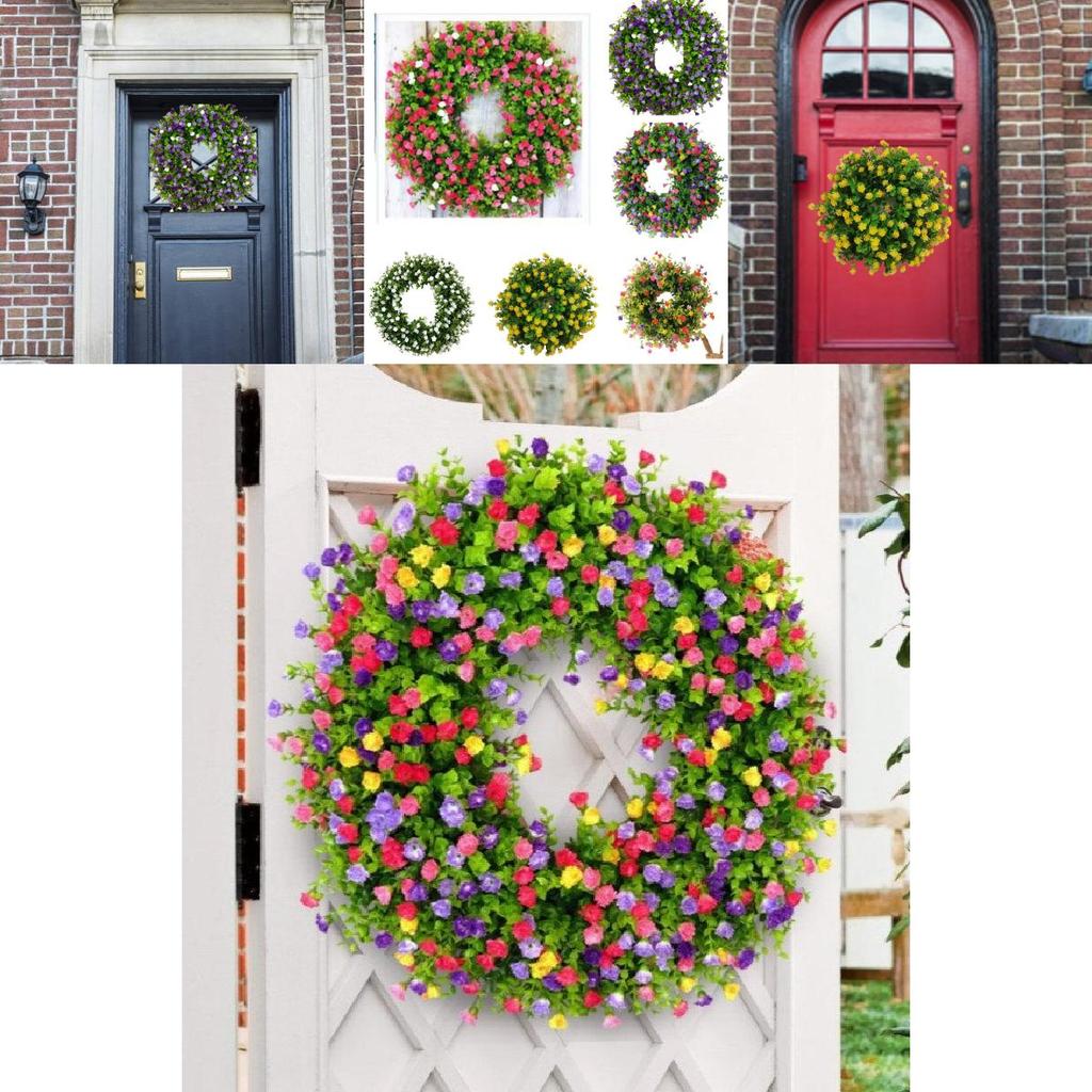 Яркие искусственные цветочные венки разных размеров, идеально подходящие для сезонного украшения