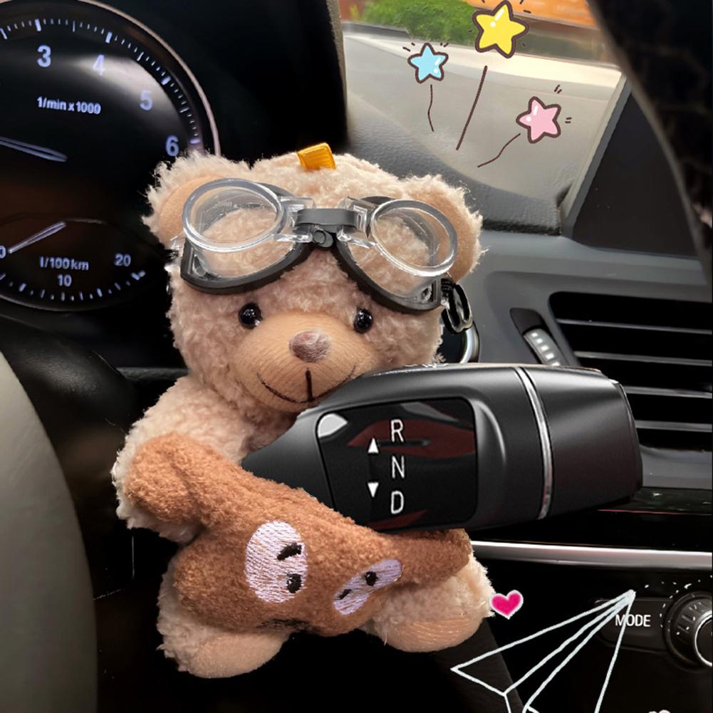 Car Decor Bear Doll,Car Gear Shift Decoration Plush Doll,Wiper Turn Signal Plush Doll Ornaments,For Car Interior Accessorie