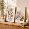 Boho Floral Wall Art, Abstract Line Art Canvas Painting, Minimalist Botanical Poster Print for Bedroom Living Room Wall Decor