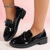 Fashion Fashion Bowknot Patent Leather Flats Women 2025 Plus Size Black Med Heeled Loafers Woman Comfortable Slip On Single Shoes Female