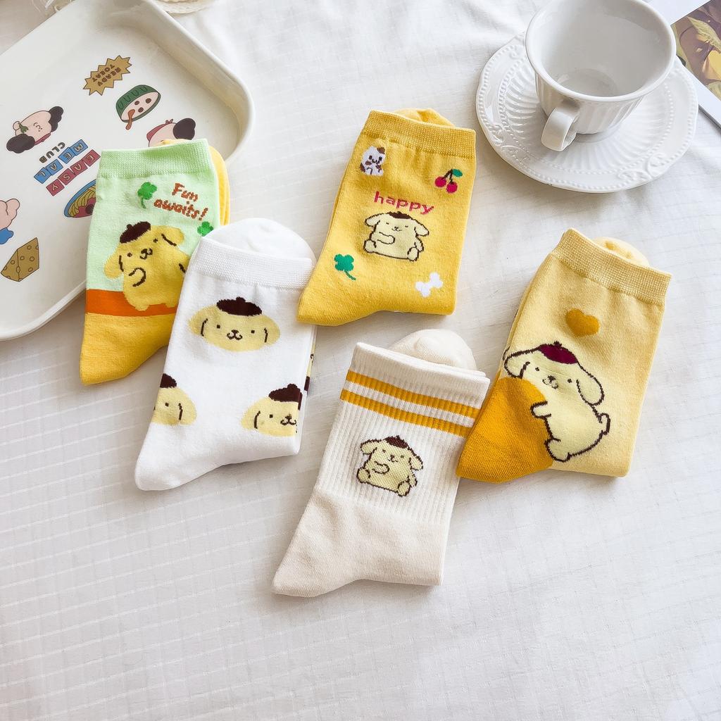 Sanrio Mymelody Cinnamoroll Pom Pom Purin Носки средней длины Инс Дышащие Минималистичный дизайн Повседневные спортивные носки Подарки для девочек Милые