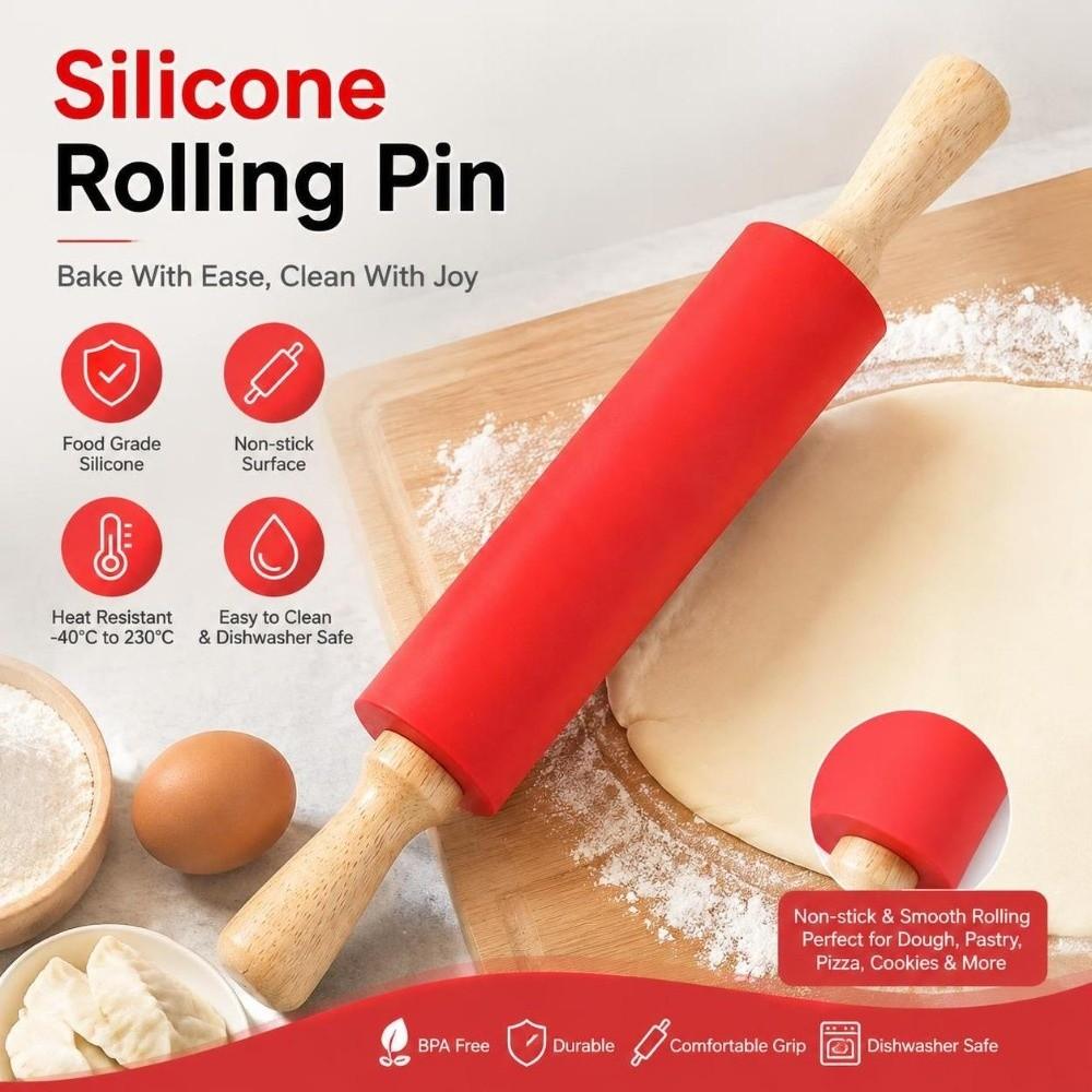 Non Stick Surface Rolling Pin Solid Wood Handle Baking Rolling Pin Dough Pancake Pastry Cookie