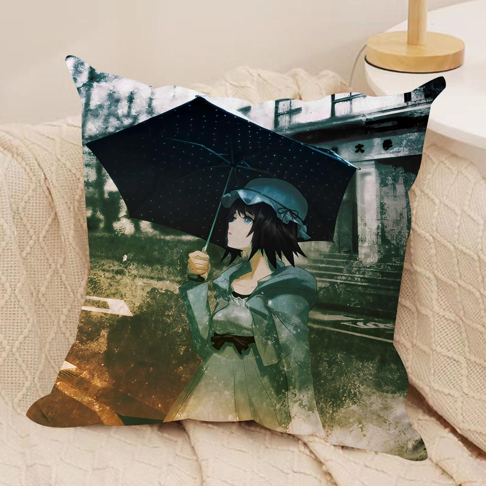 Ssteins Gate Anime Cushion Cover Silky Short Plush Invisible Zipper Dustproof Sofa Pillow Case For Home Decor