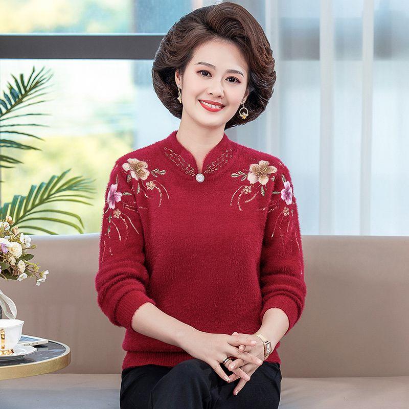 Одежда для матери, осенний и зимний норковый плюшевый свитер, женский теплый топ среднего возраста, нижняя рубашка для людей среднего и пожилого возраста