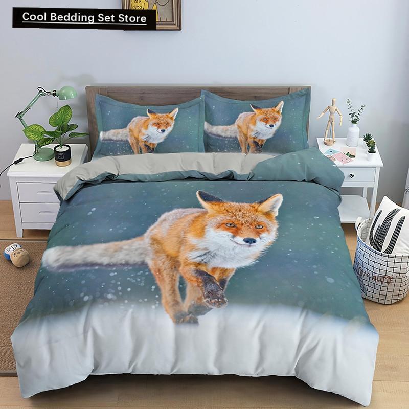 Постельное белье Животное Лиса Размер Кинг Квин 3D Милый Оранжевый Фенек Пододеяльник для Детей Подростков Взрослых Декор Спальни Покрывало