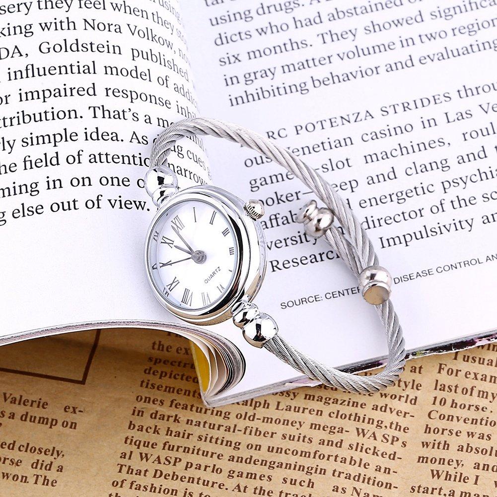 4 Colors Bracelet Watch Women Analog Round Quartz Alloy Strap Open Bracelet Watch Roman White Plate Watch