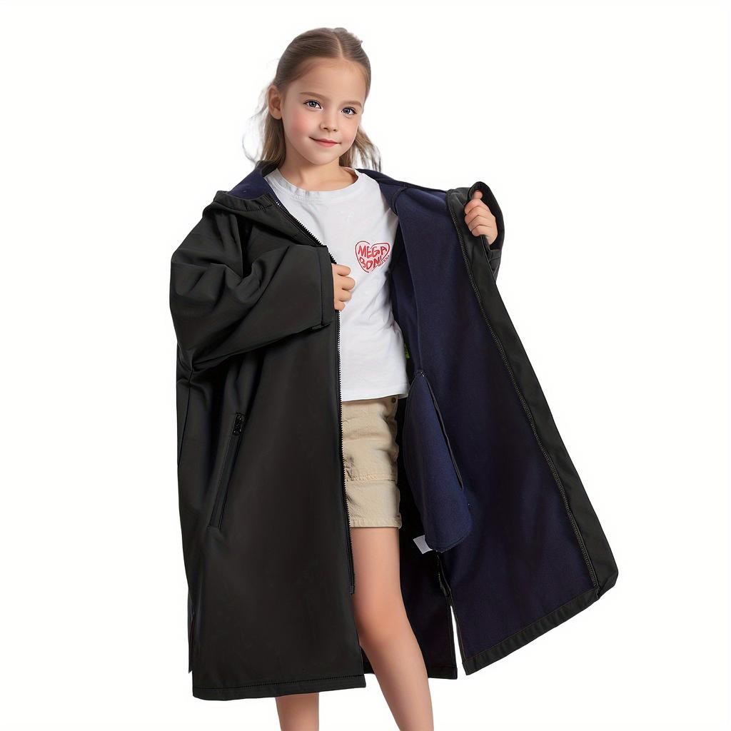 Современный стиль, Супервпитывающий полиэстеровый микрофибровый пляжный халат для детей, Теплый, Ветрозащитный, Быстросохнущий, Дизайн на космическую тематику с карманами на молнии и капюшоном