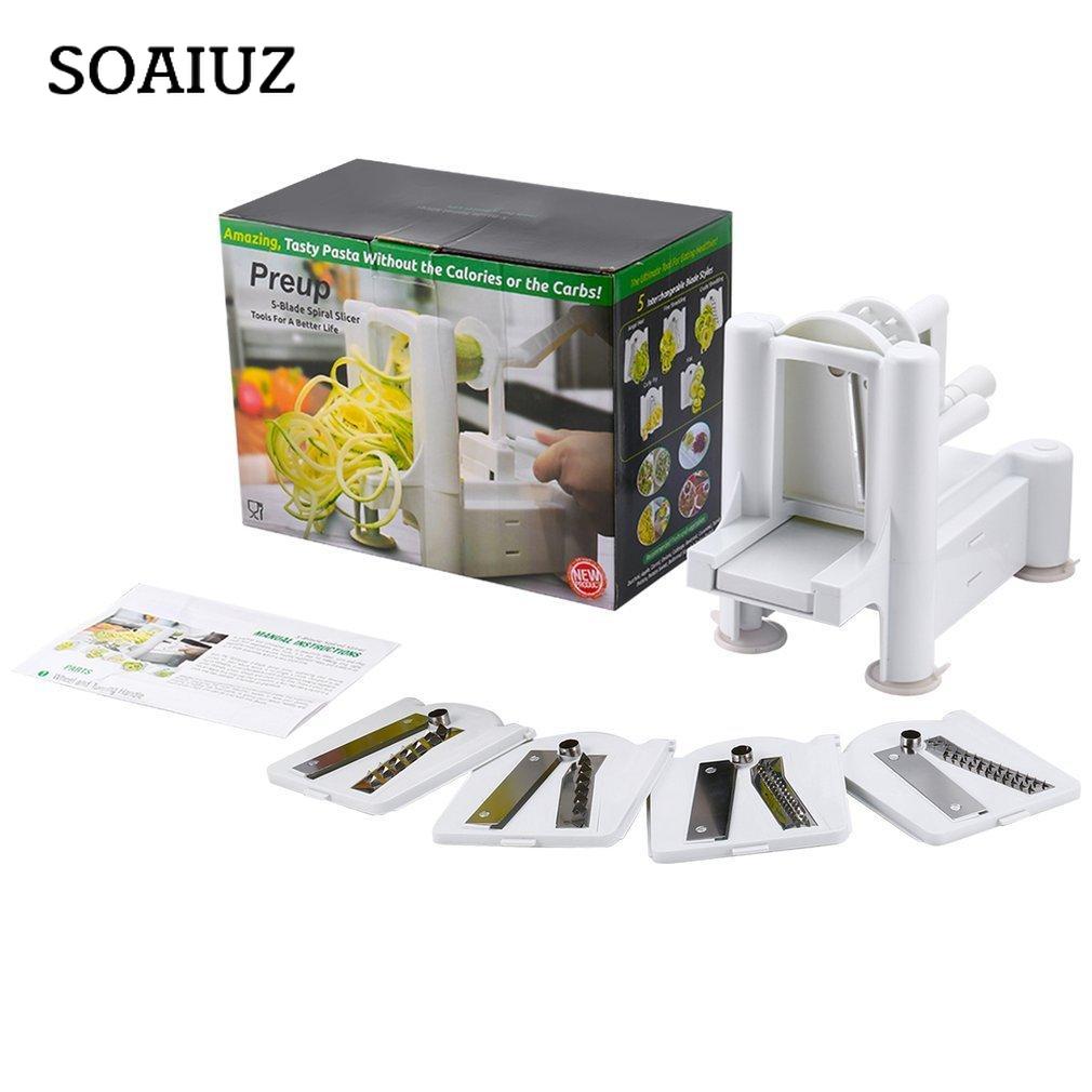 Многофункциональный 5-лезвийный слайсер для овощей, спиральный резак, измельчитель фруктов, ручной спиральный нож для домашнего использования, кухонные инструменты для приготовления пищи