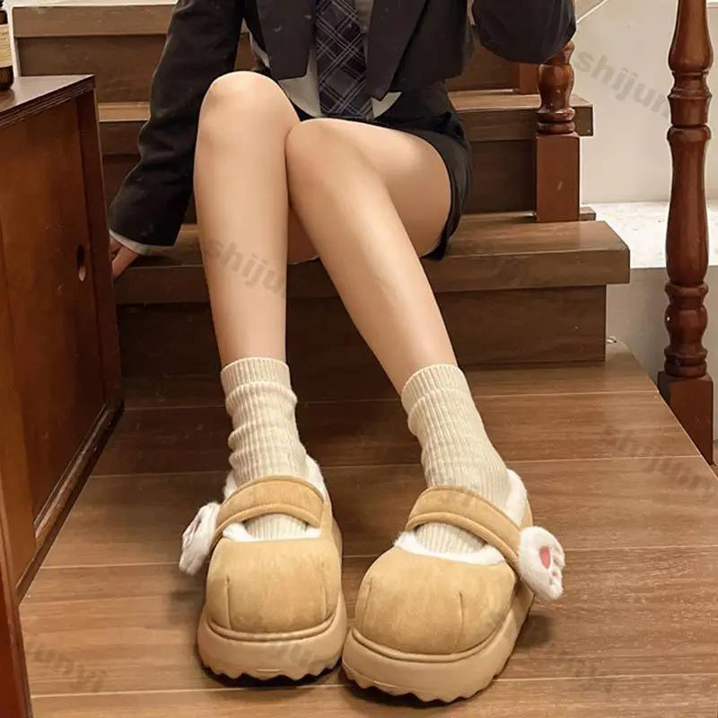 Женские милые хлопковые туфли с кошачьими когтями, зимние новые, на толстой подошве, уличные тапочки, женские, с флисовой подкладкой, на толстой подошве, одинарные тапочки