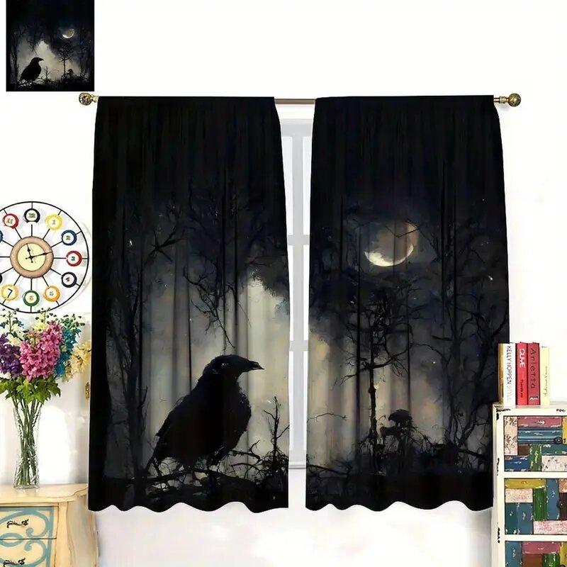 2 шт. - Готические черные шторы с принтом птиц и ворон, оконные украшения, домашние украшения, украшения для комнаты