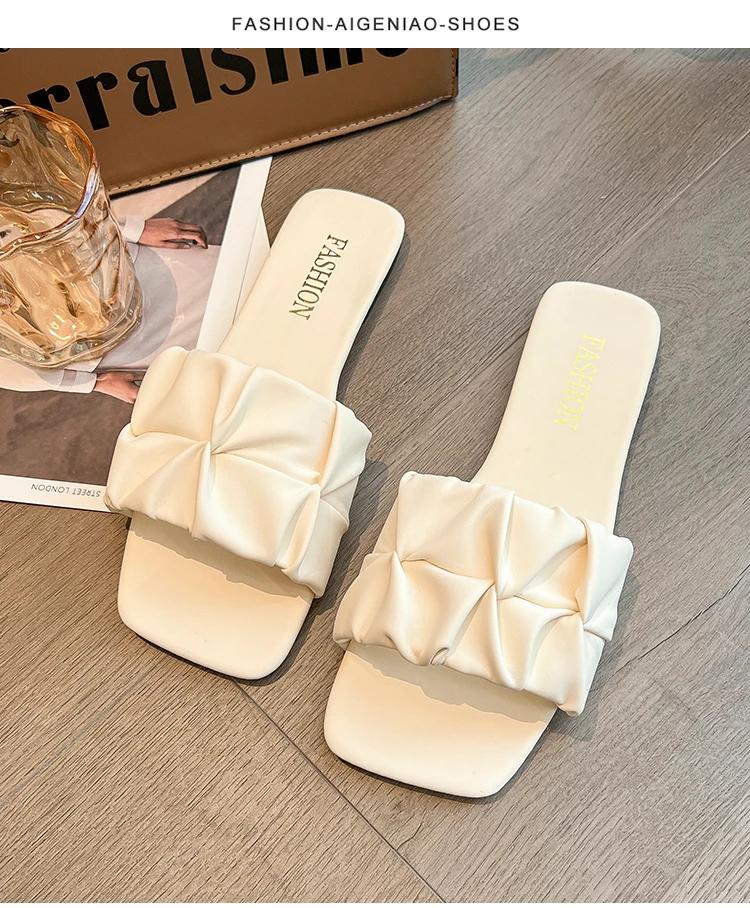 Летние уличные тапочки на плоской подошве для женщин 2024 года, новые повседневные шлепанцы с квадратным носком для отдыха, вечерние, сексуальные, элегантные, офисные, женские, новые туфли