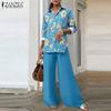 Women Long Sleeve Print Blouse and Pants Casual Two Piece Suit Sets