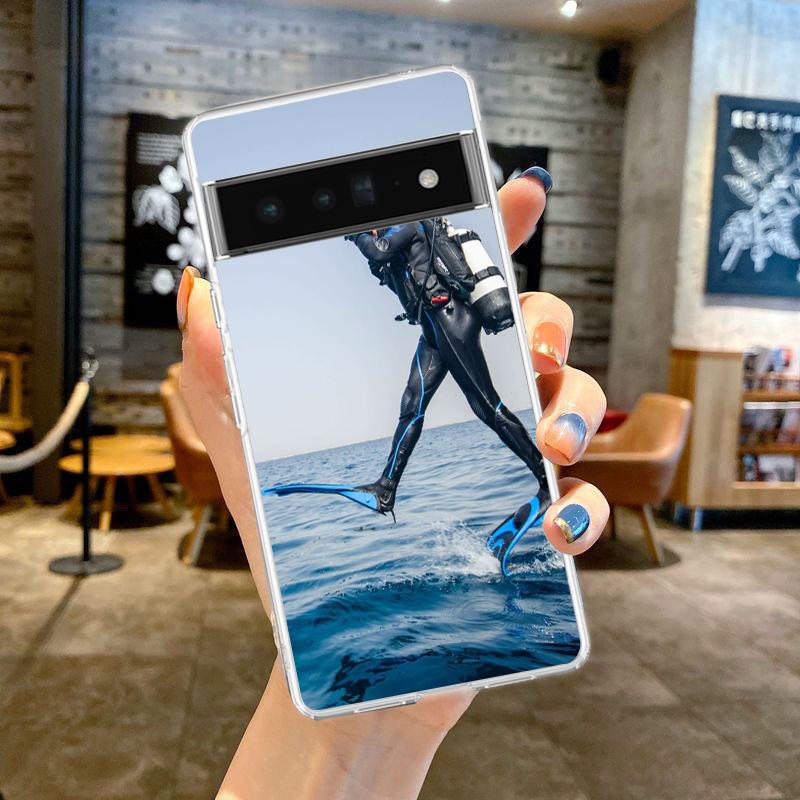 Phone Case For Google Pixel 9 8 7 6 9A 8A 7A 6A 5 4 5A 4A 3A Pro XL Soft Clear TPU Transparent Cover Diver Diving