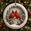 Meaningful Gifts of Hope 2 Pcs Red Bird Christmas Ornaments, 2D Round Acrylic Snowy Scene Hanging Tree Decorations Xmas Decoration for Winter