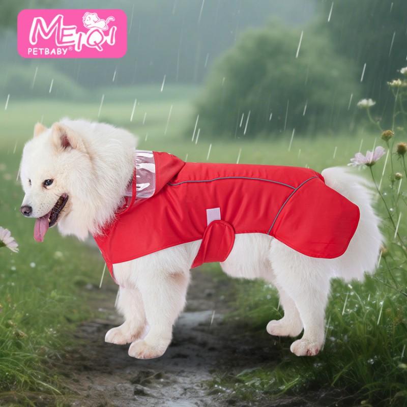 Large Dog Raincoat With Hood Reflective Stripes Adjustable Velcro Waterproof Pet Coat All