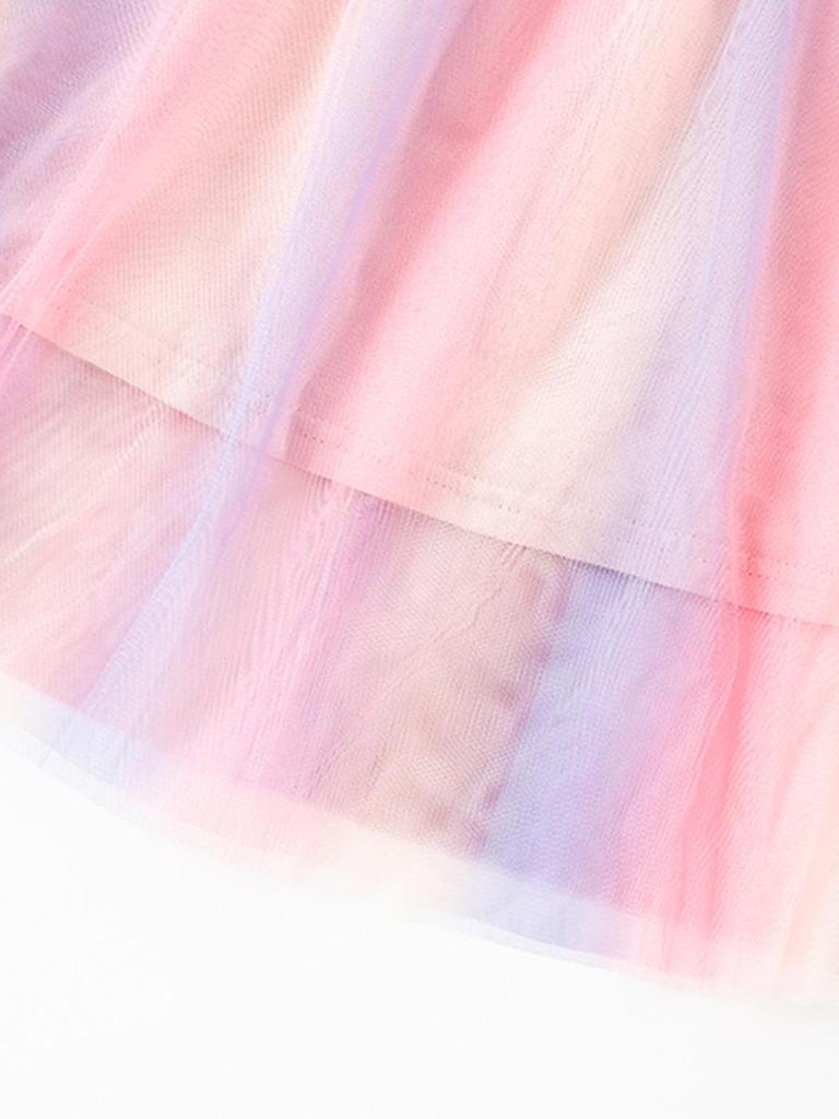 Весенне-летнее детское платье-сетка "Радуга" 26 лет - Милый принт, Круглый вырез, Короткий рукав, В наличии