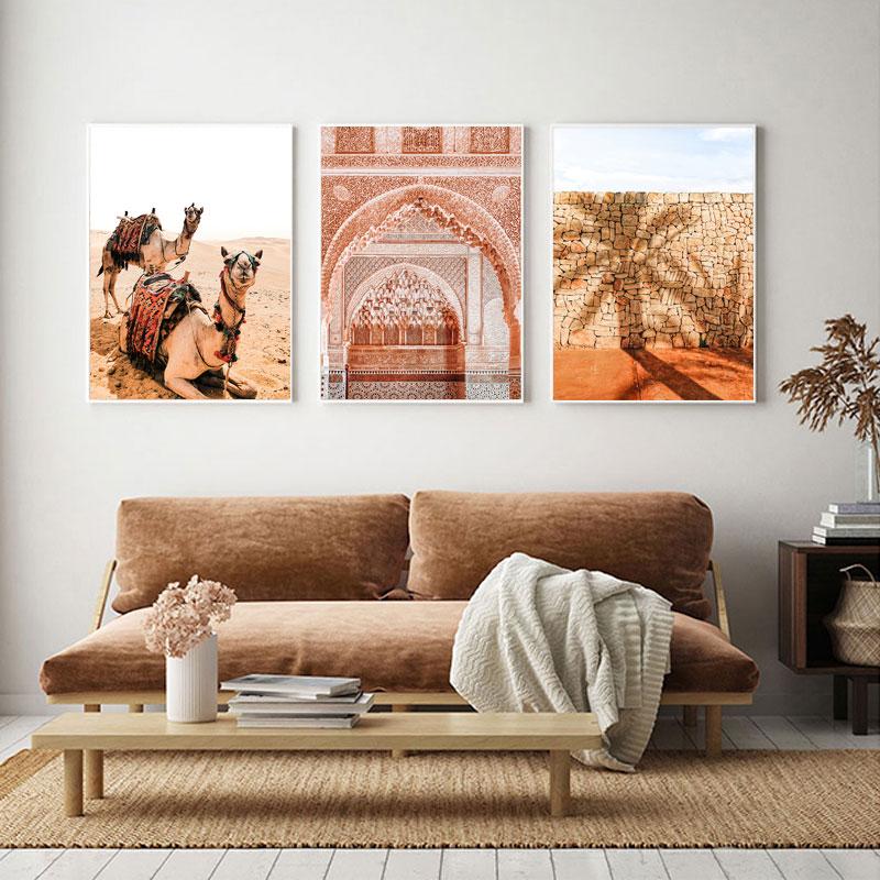 Настенное искусство пустыни, холст, постеры с изображением верблюда, скандинавский стиль, марокканский декор, дверь, осел, настенное искусство, марокканский принт, живопись, декоративные картины